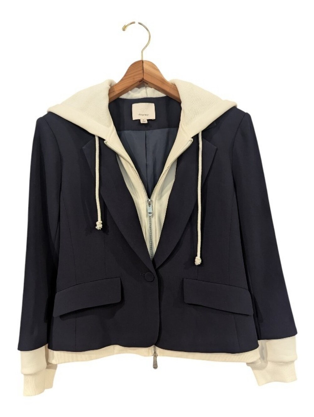 NWOT Cinq A Sept Le Petit Khloe Navy and Ivory Hooded Blazer Jacket Size 8 - Picture 6 of 12